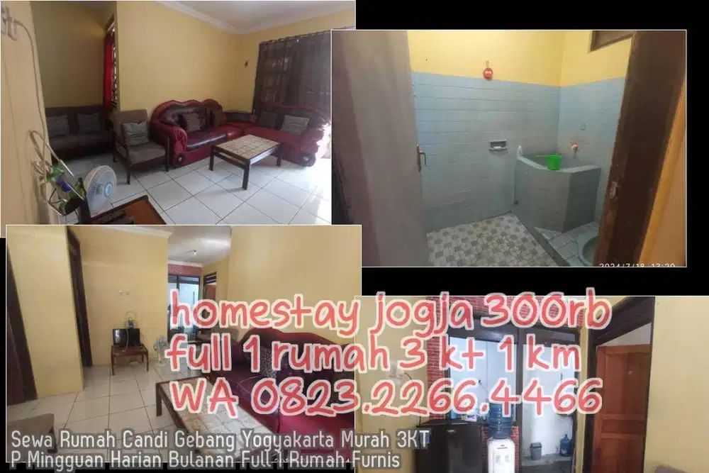 Sewa Rumah Candi Gebang Yogyakarta Murah 3KT P Mingguan Harian Bulanan