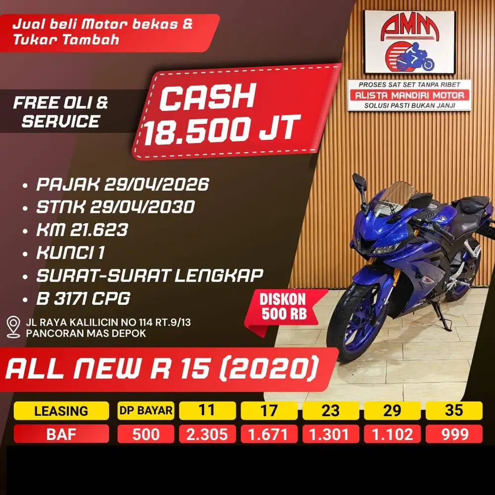 DP 500 R 15 VVA TH 2020 CASH/TRADE IN/ BAYAR PAKAI CC / PAYLATER