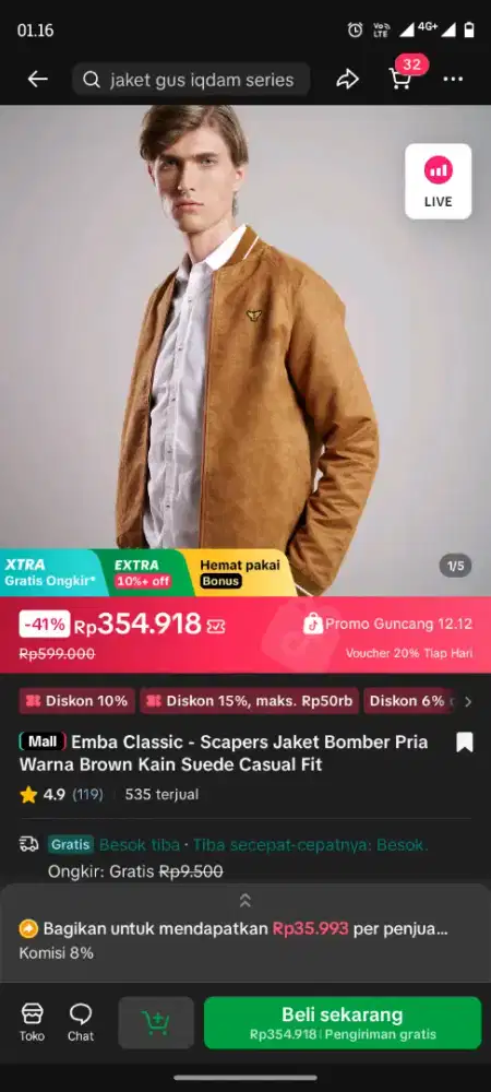 Jaket Emba Classic Ori uk. L