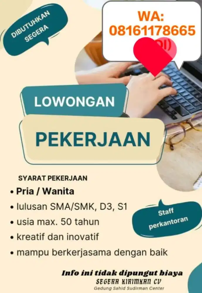 --TIDAK DIPUNGUT BAYARAN-- LOWONGAN KERJA , DI JAKARTA PUSAT