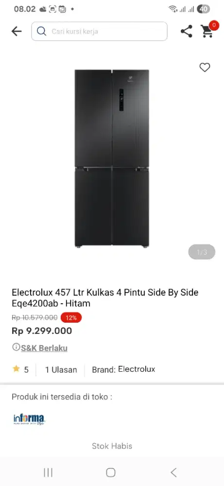 Electrolux 457 ltr kulkas 4 pintu eqe4200