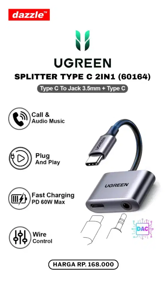 UGREEN SPLITTER TYPE C 2-IN-1 (60164)