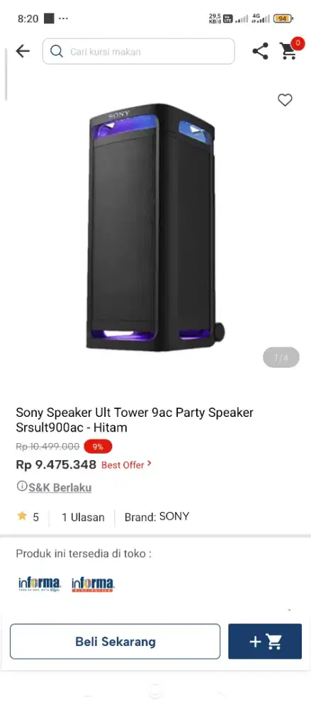 Spekar sony bisa cicilan tanpa DP