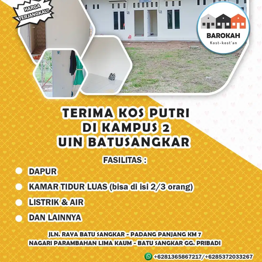 Kos Putri Murah Dekat Kampus 2 UIN Batusangkar, Bisa Di isi 1–2 Orang!