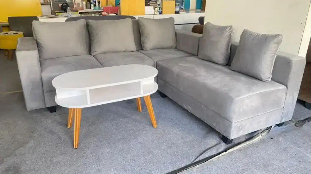 Sofa L minimalis fullset dgn meja