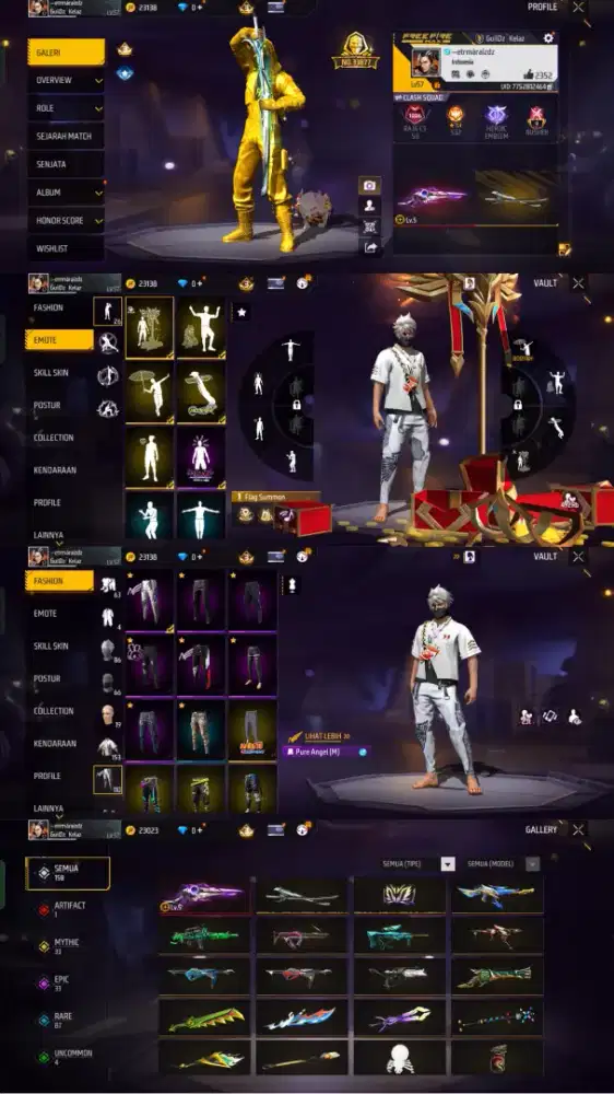 Jual akun FF spek SG evo celana enjel Puti berah on