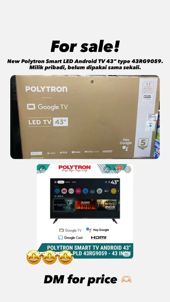 Dijual New Polytron Smart TV 43