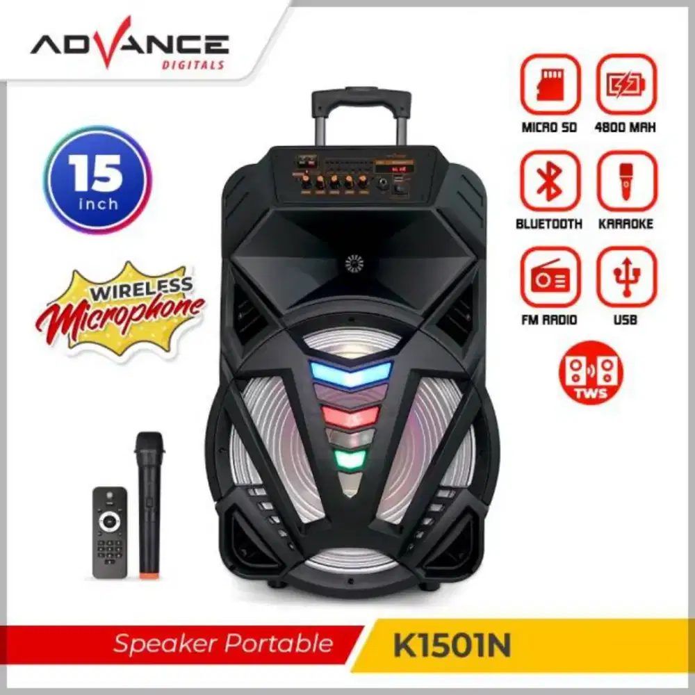 Bisa Cicilan.Advance Digitals Speaker Bluetooth 15 K1501 Mic Wireless