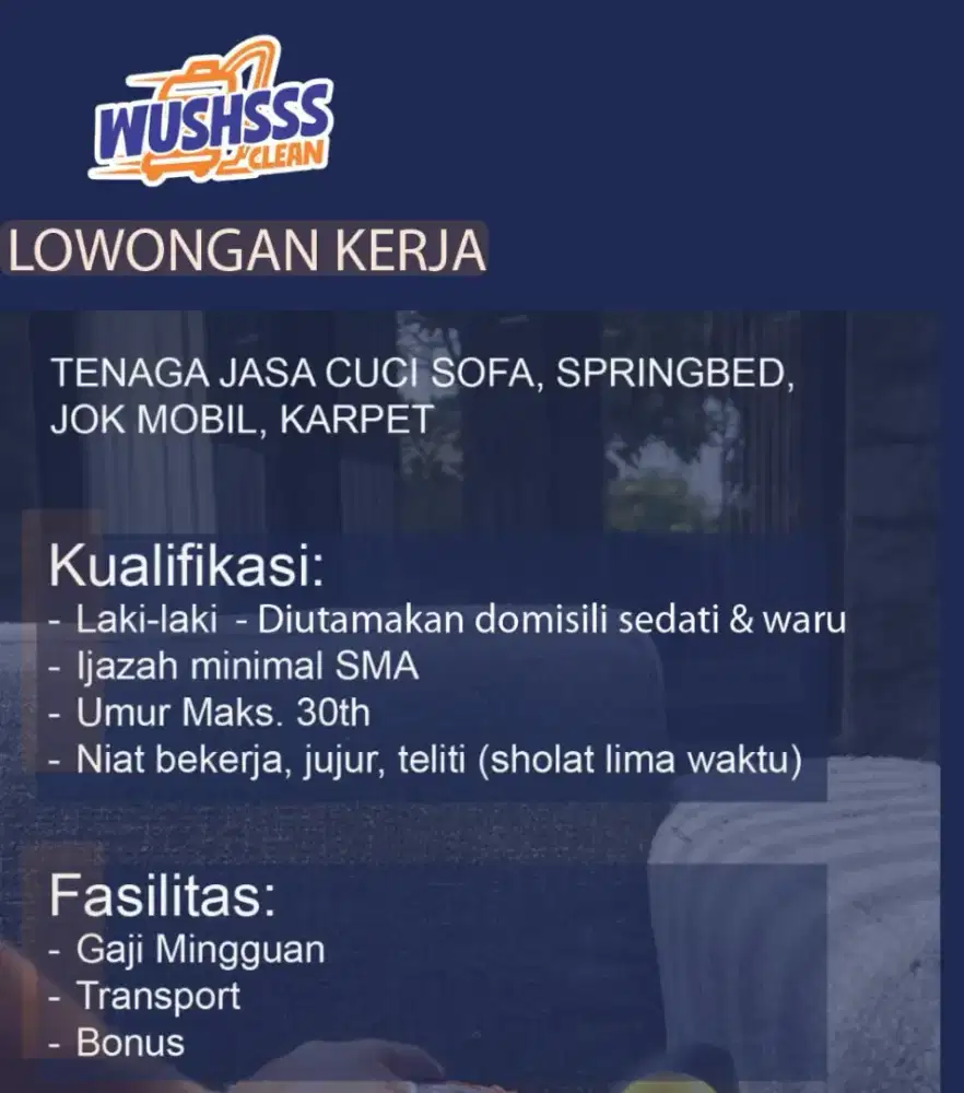 TENAGA CUCI SOFA & SPRINGBED