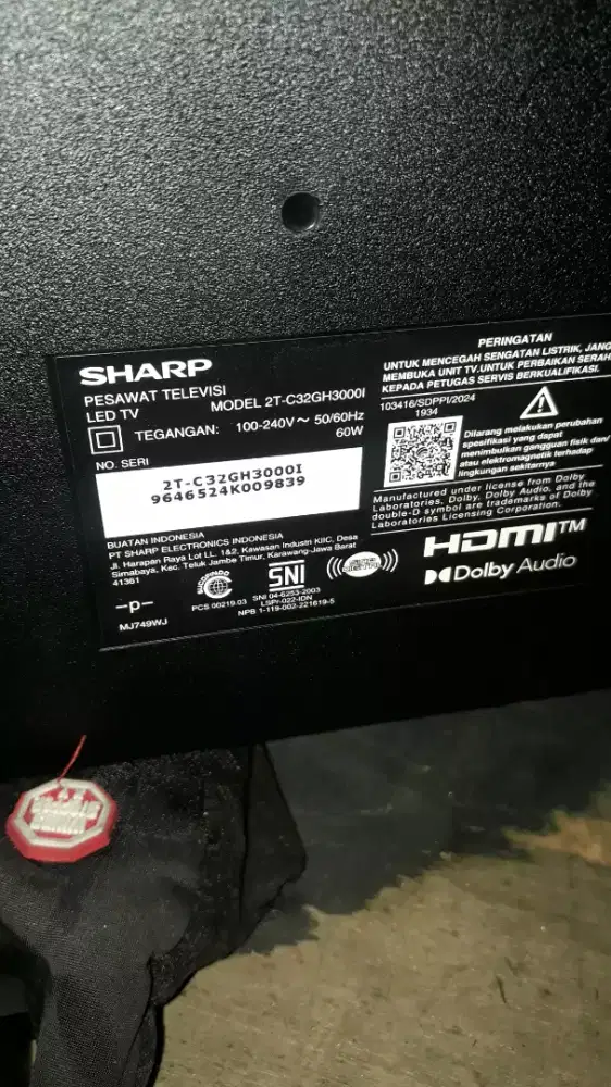 Tv sharp 32in geogle tv pecah