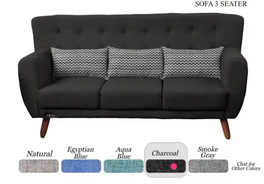 Sofa 3 Seater warna charcoal