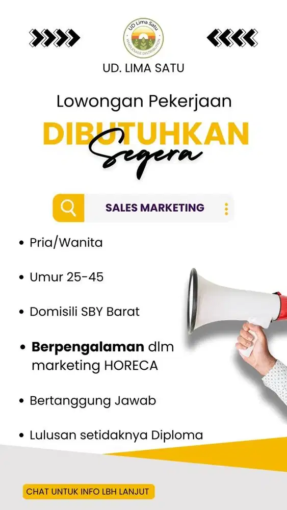 Dicari marketing TO