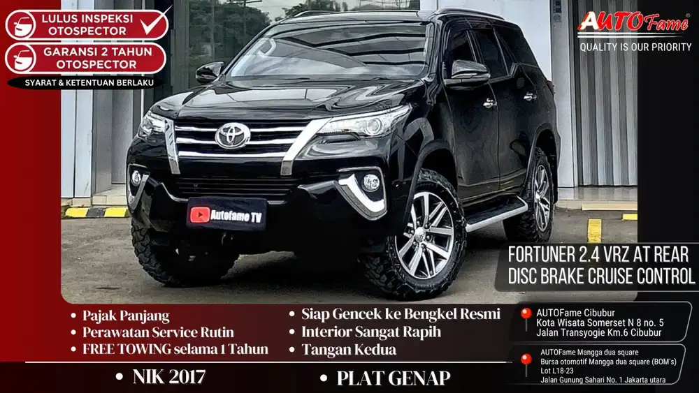 Toyota Fortuner 2.4 VRZ AT Rear Disc Brake Cruise Control NIK 2017