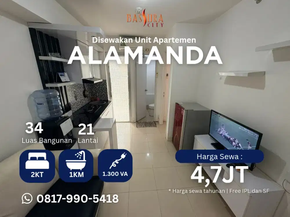 Sewa 2BR Furnished atas mall apartemen Bassura City ada water heater tower Alamanda