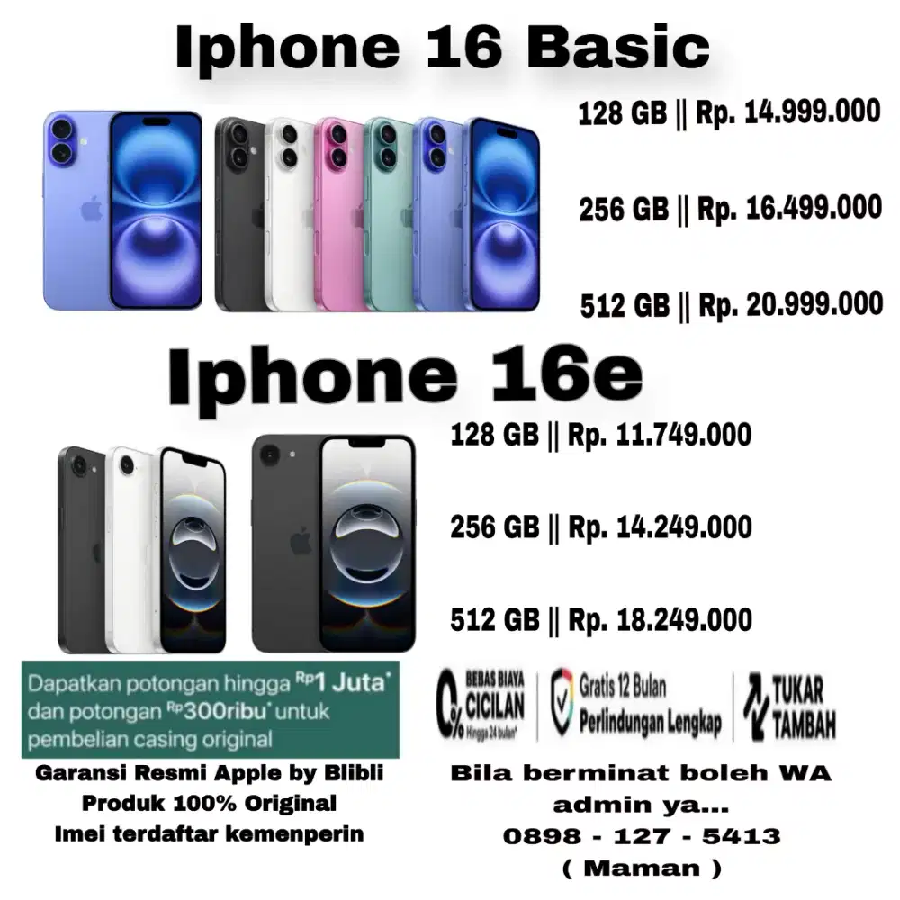 Iphone 16 Basic Garansi Resmi by Blibli