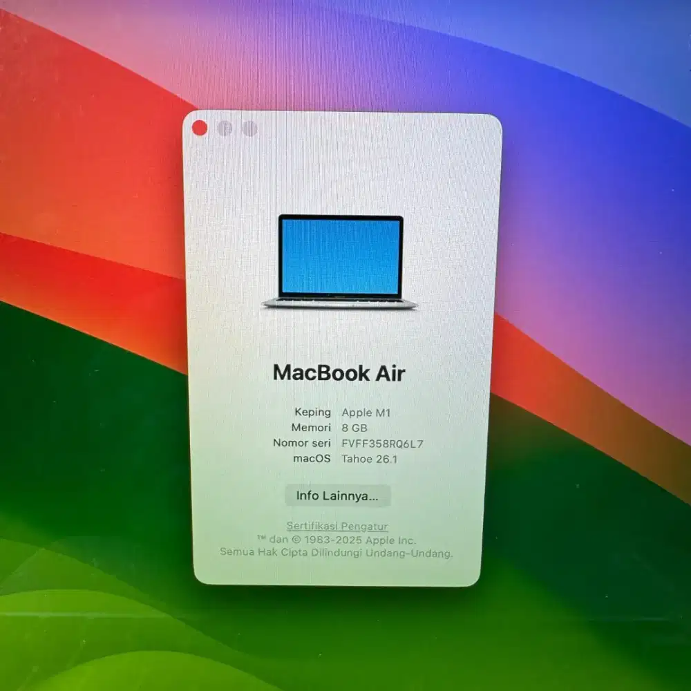 Macbook Air M1 Ram 8 Ssd 256 Layar 13 inch Full set Silver Ibox mulus