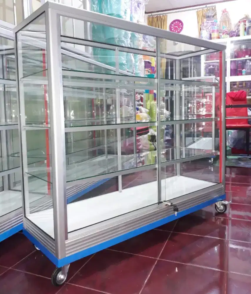Etalase Panjang 1,2Mx1M Pake RODA BESAR & SIKU BESI Siap Kirim