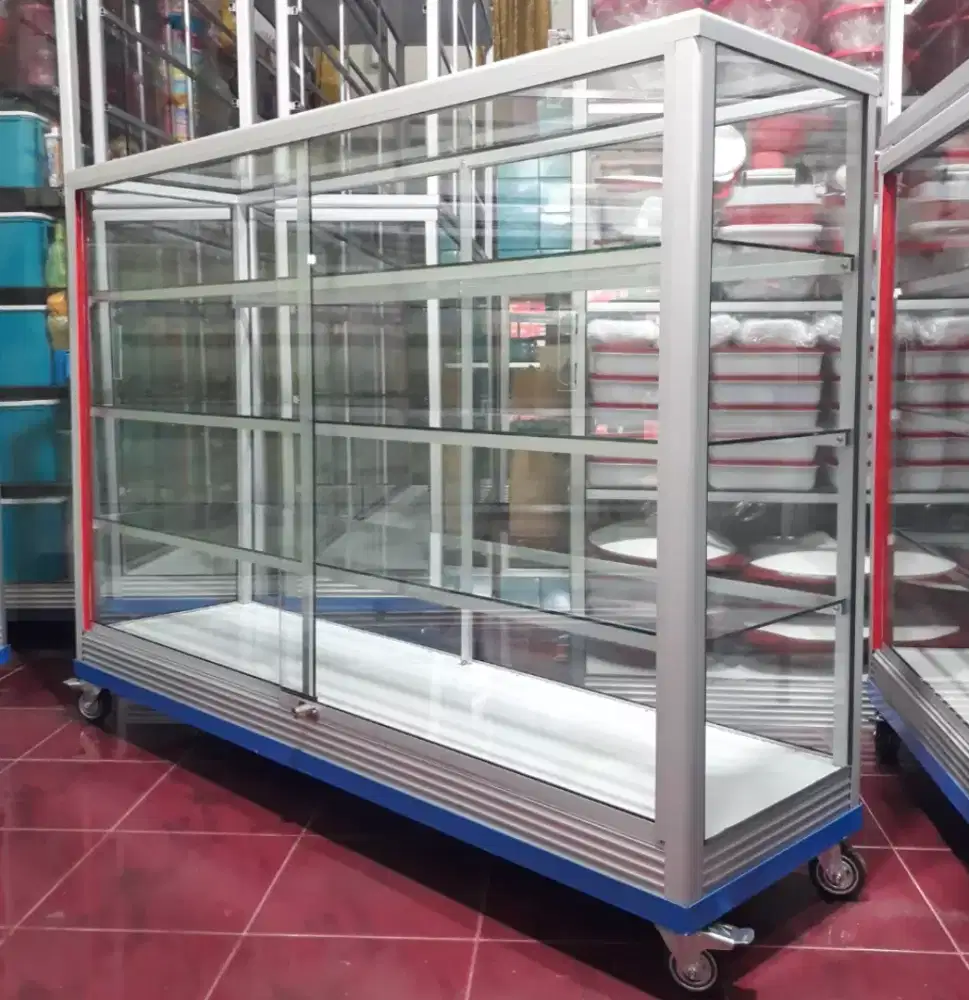 Etalase 1,5M x 1M Pakai Siku Besi + RODA BESAR Perlengkapan Usaha