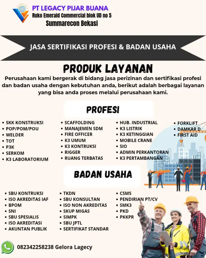 Pelayanan jasa sertifikasi profesi, sbu, dan iso