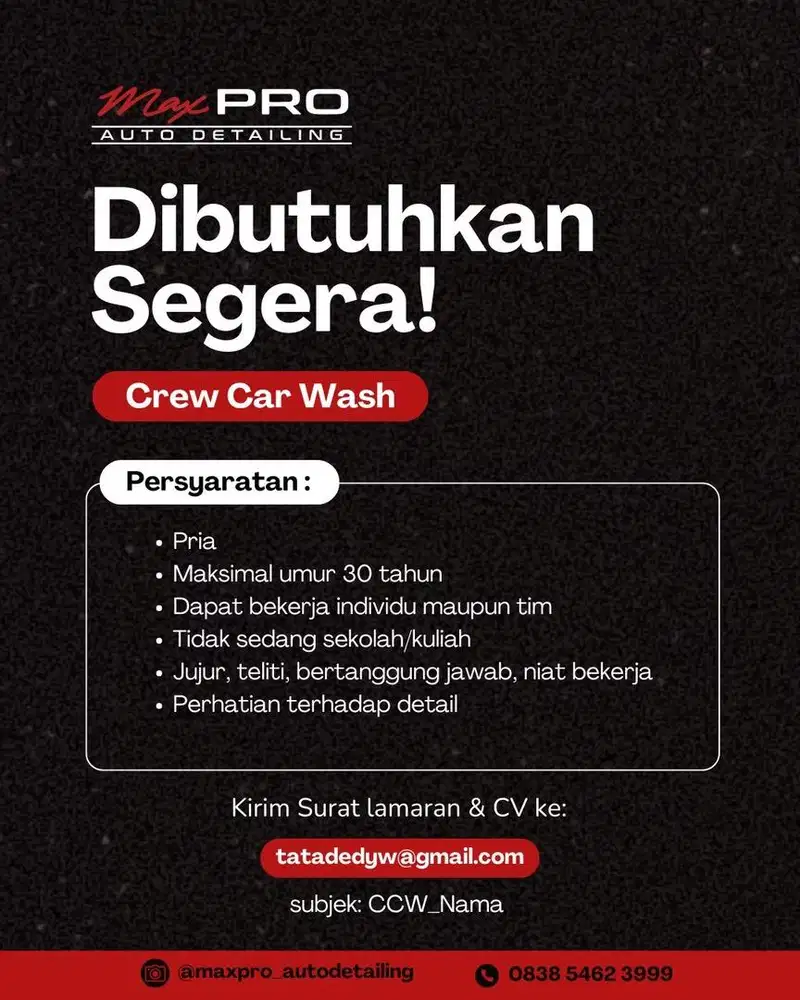 Dibutuhkan tenaga cuci mobil