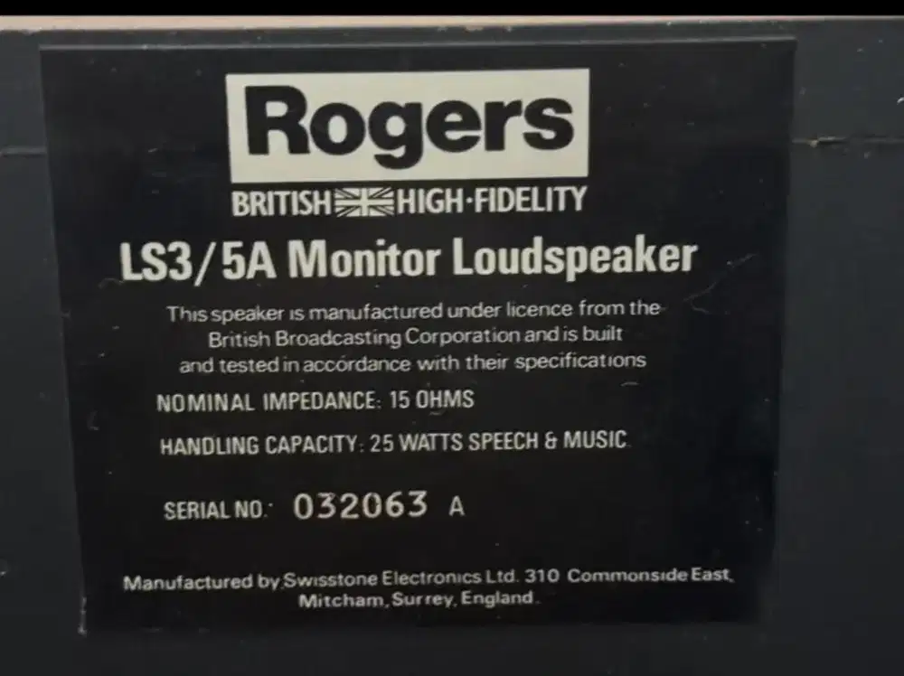 BU : Speaker Rogers LS3/5a, Impedance 15 Ohm