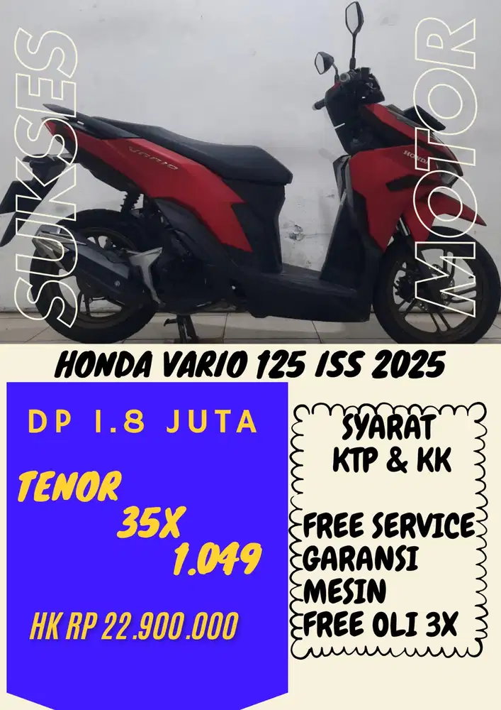 SERIES TERBARU HONDA VARIO 125 ISS 2025 DP 1.8 JUTA BISA CASH/KREDIT