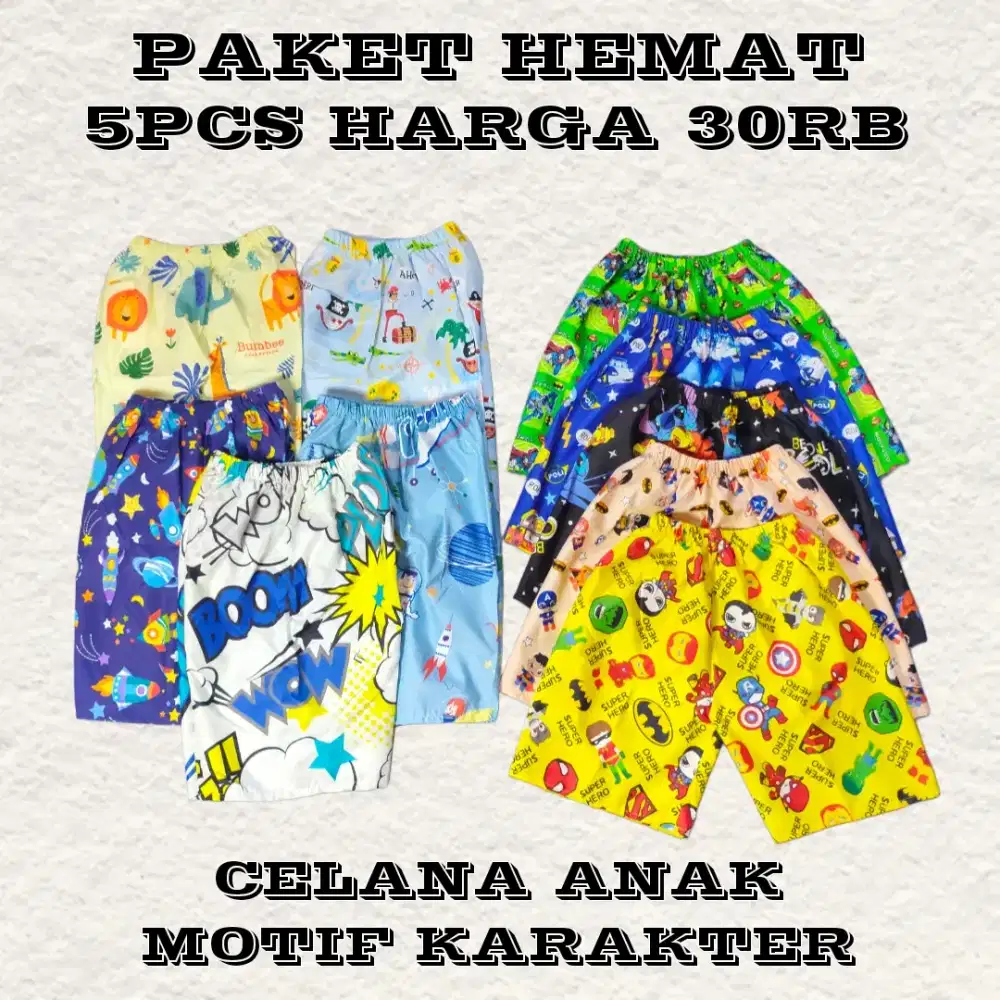 PAKET 5pcs CELANA ANAK MOTIF KARAKTER USIA 1 - 15 TAHUN