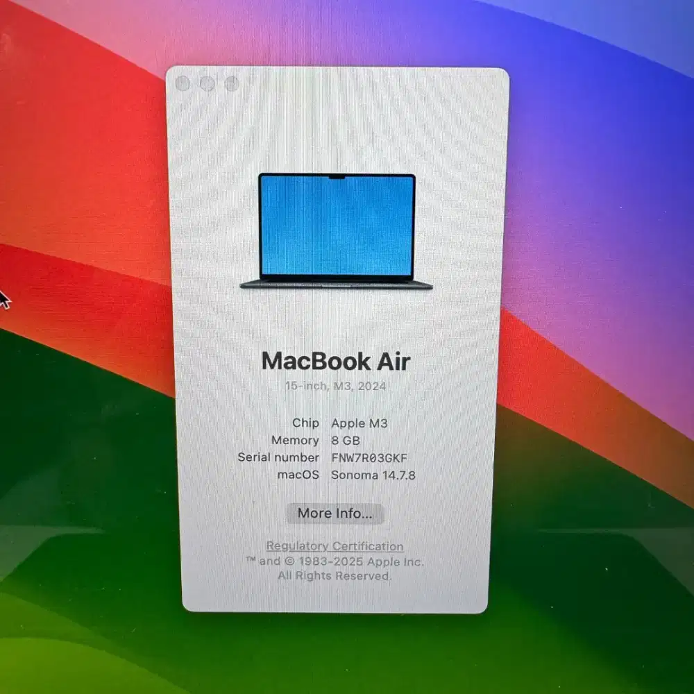 Macbook Air M3 Ram 8 Ssd 256 Layar 15 Inch Midnight Blue mulus