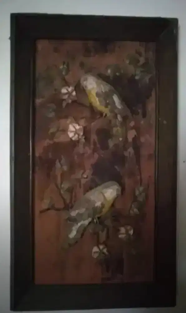 Lukisan timbul 2 burung - vintage