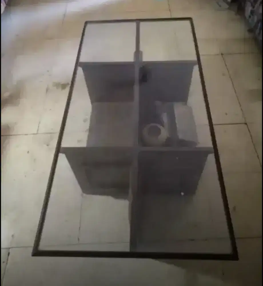 Meja tamu persegi panjang kombinasi kaca dan kayu lama - vintage