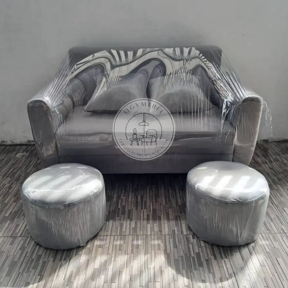 PROMO SET SOFA STOOL WARNA ABU MINIMALIS SALE GRATIS ANTAR