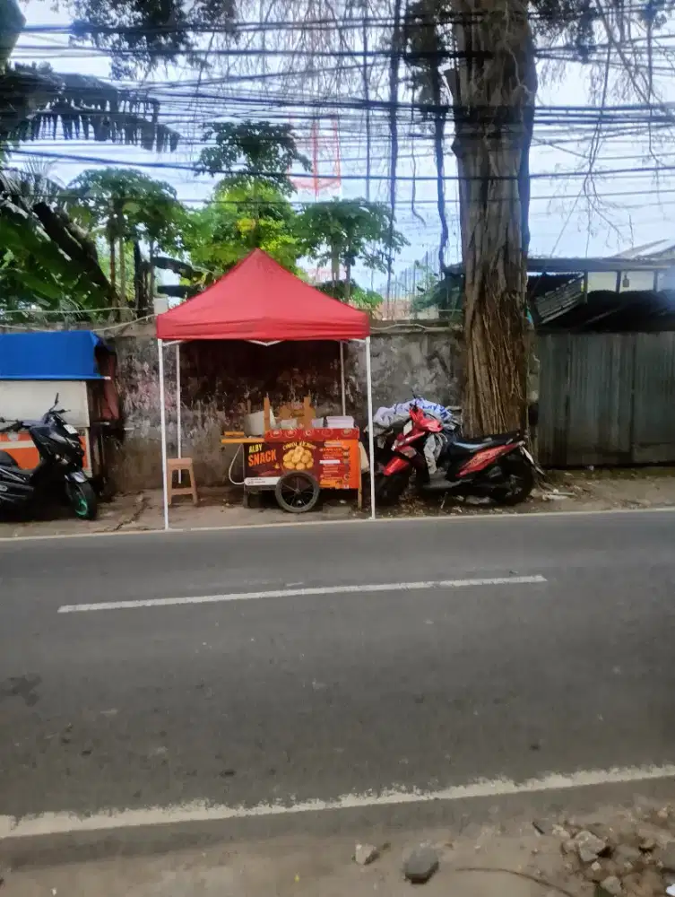 Gerobak jajanan + tenda merah 2*2 untuk jualan
