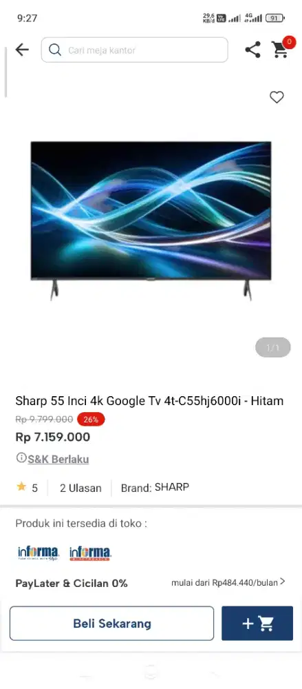 TV Sharp 55 Inc google TV 4K bisa cicilan tanpa dp