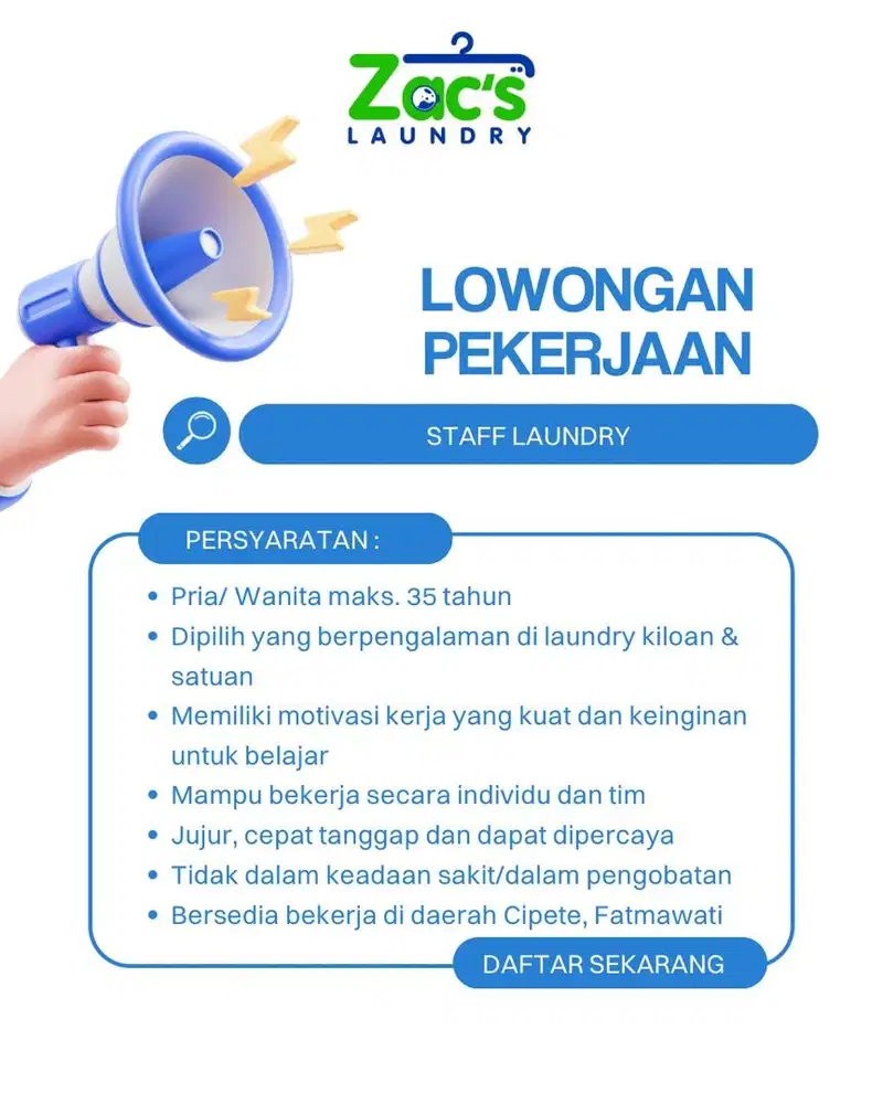[HANYA UTK YANG SERIUS] LOWONGAN - Staff Laundry