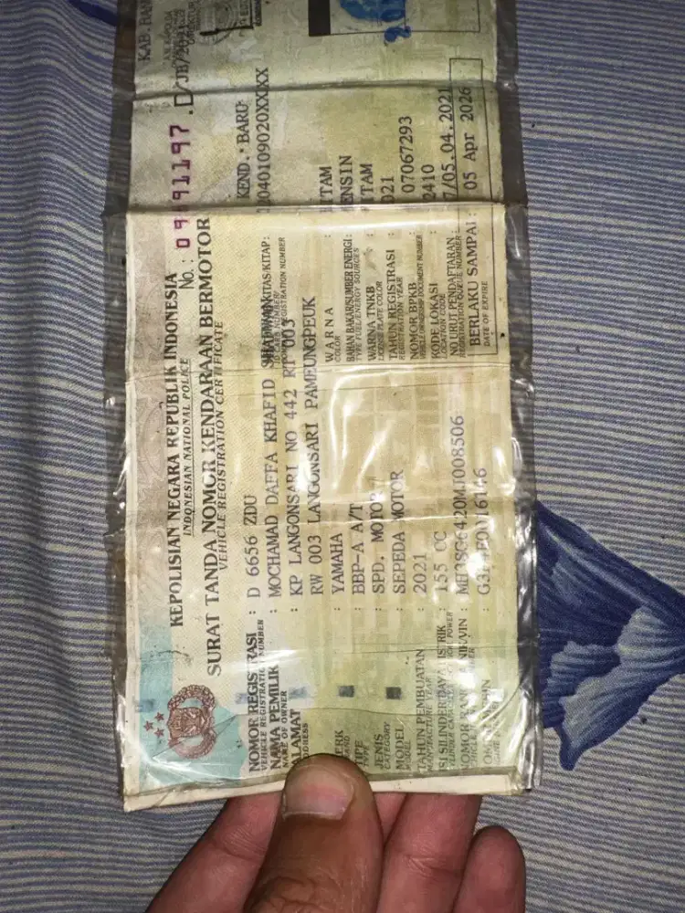 STNK motor aerox 155cc nemu