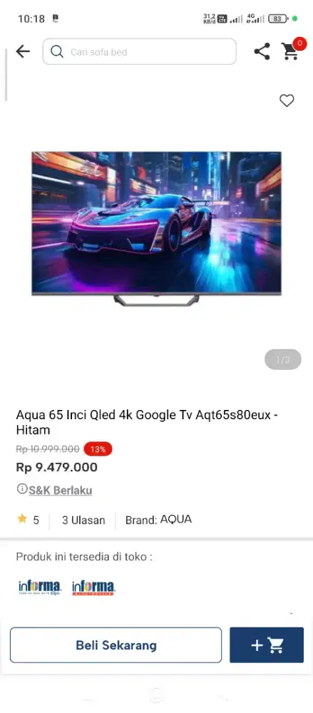 TV aqua 65 Inc 4K google TV bisa cicilan tanpa dp