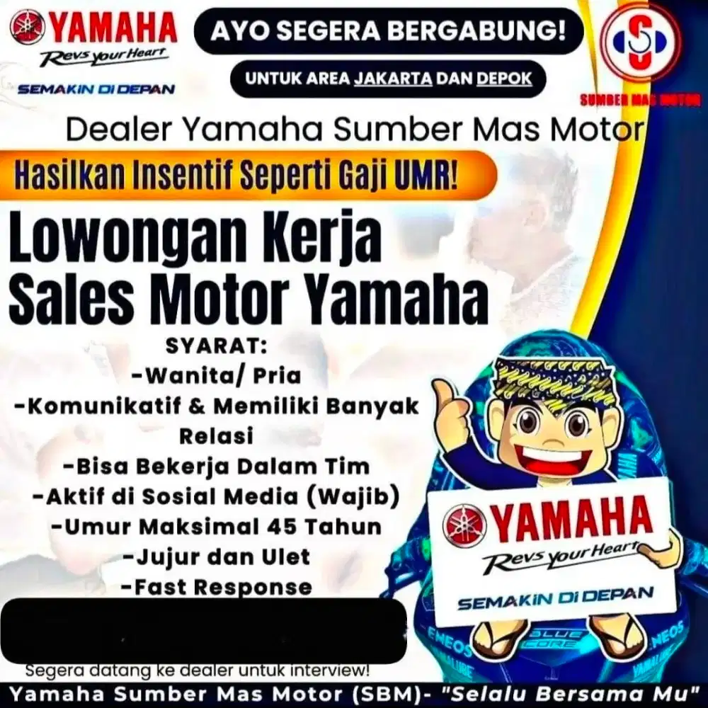 LOWONGAN KERJA SALES MOTOR DEALER YAMAHA SUMBER MAS MOTOR