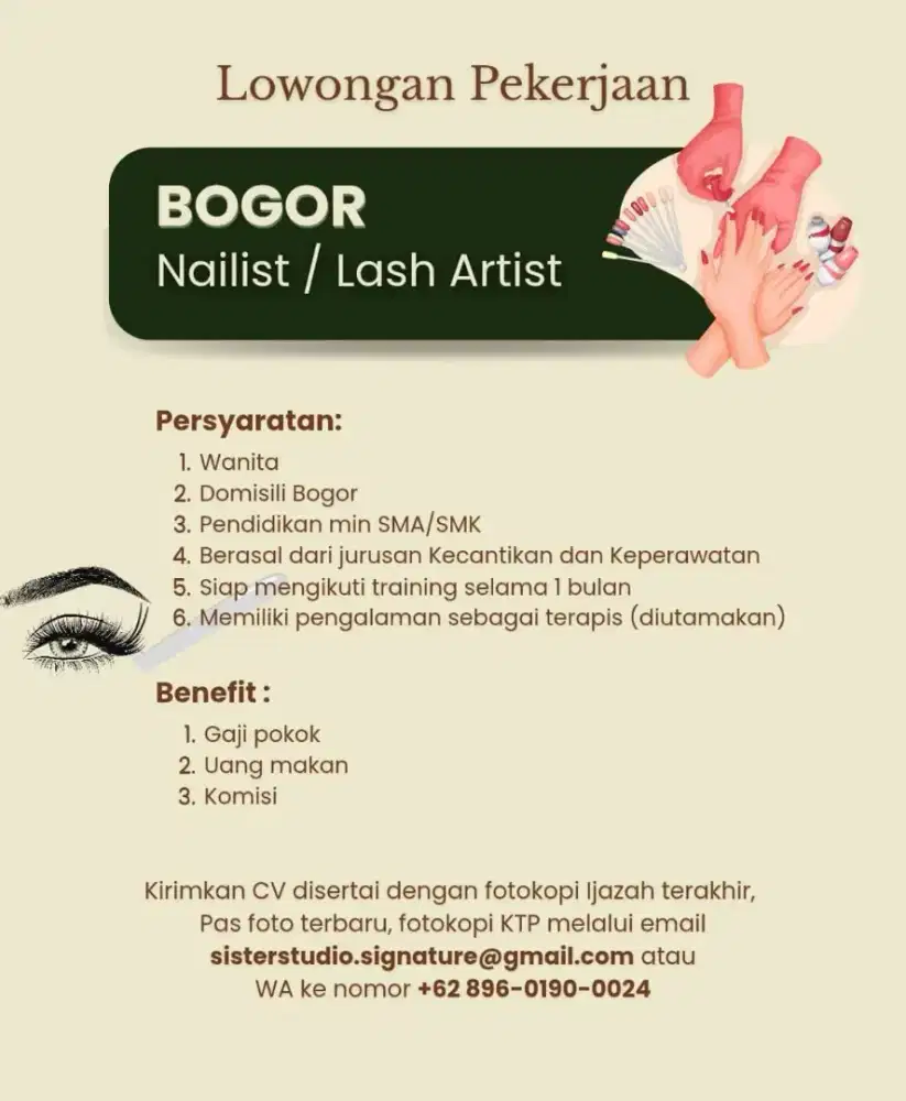Lowongan Pekerjaan Bogor Nail Art, Eyelash