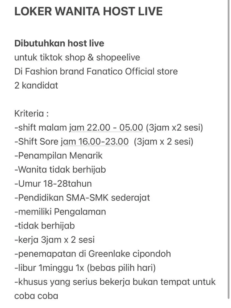DIBUTUHKAN HOSTLIVE