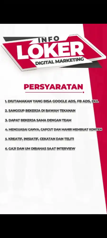 DICARI YG BERPENGALAMAN