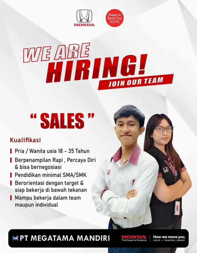 Lowongan untuk Sales Otomotif Mobil Honda