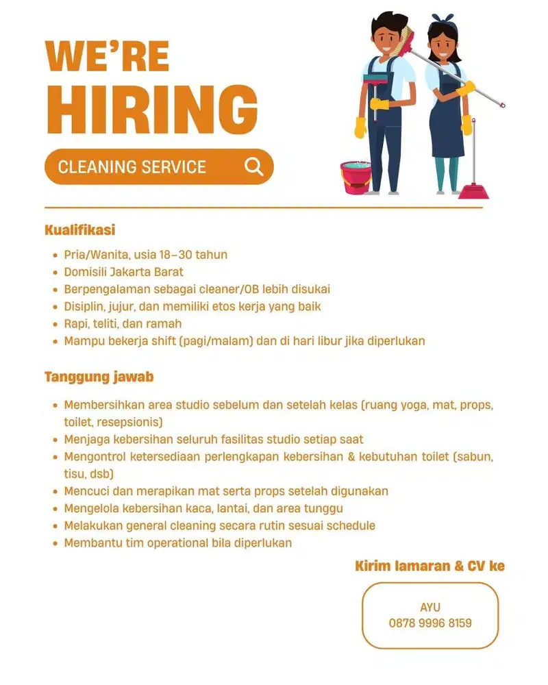 Lowongan kerja cleaning service WANITA saja