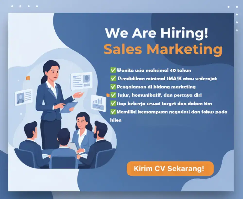 DICARI SELES MARKETING UNTUK DI LUAR NEGRI GAJI 8-10JT, BONUS,CUTI,THR