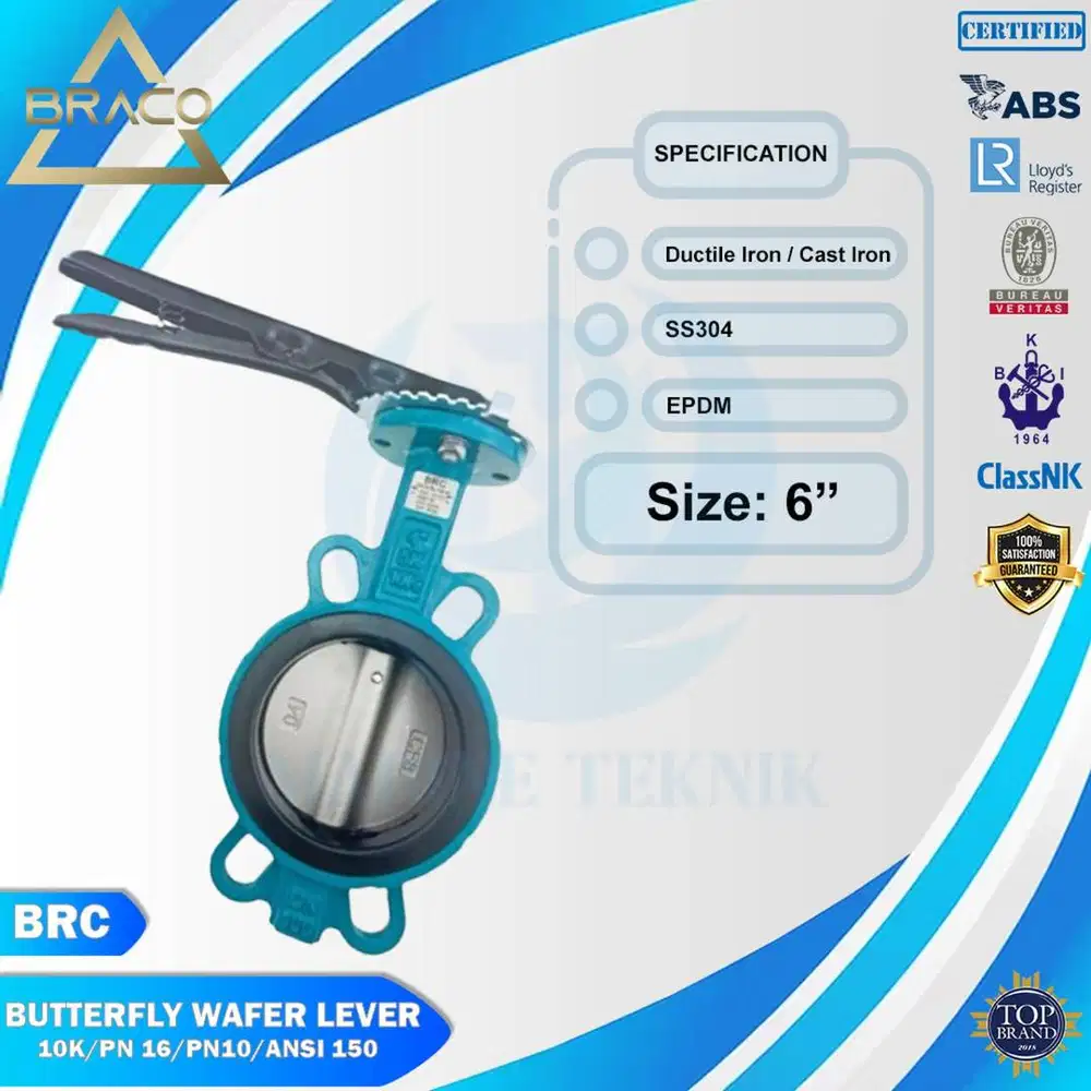 BUTTERFLY VALVE WAFER TYPE LEVER DUCTILE IRON DN150 6 BRC
