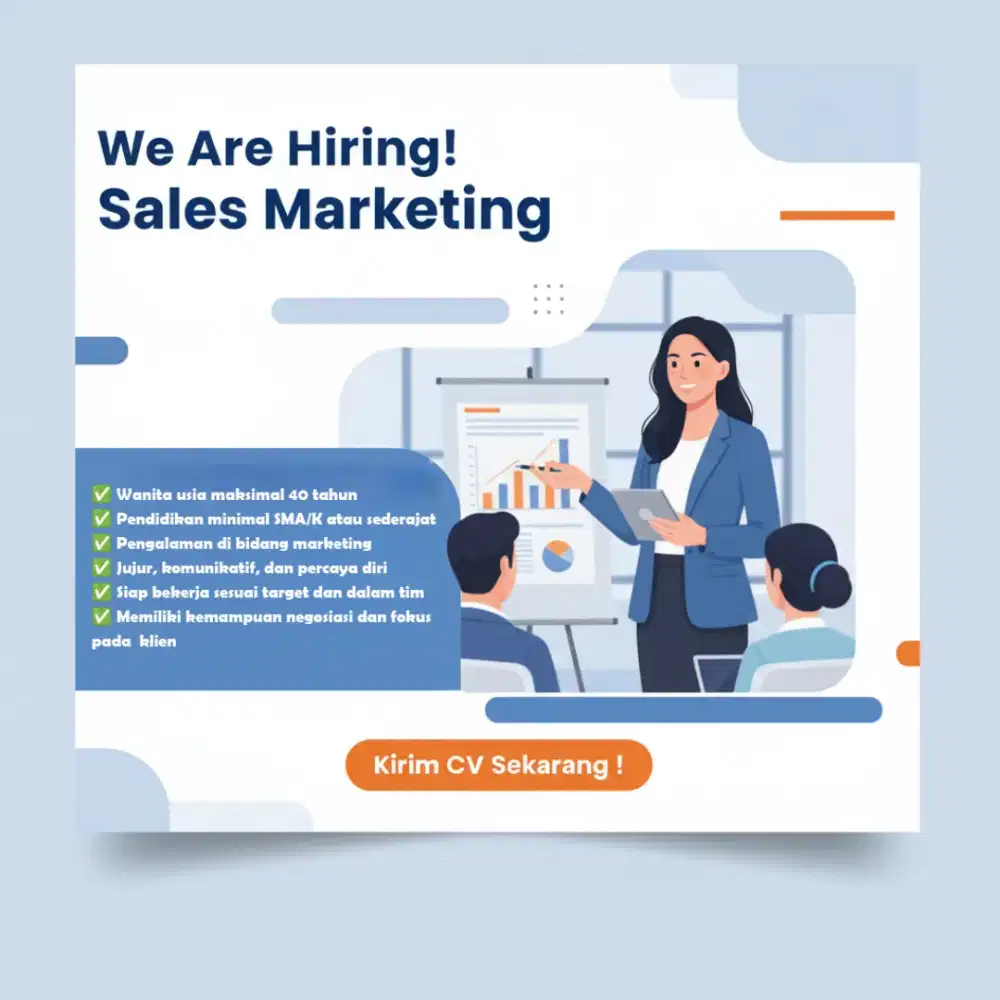 DICARI SELES MARKETING UNTUK DILUAR NEGRI GAJI 8-10JT,BONUS,THR,CUTI