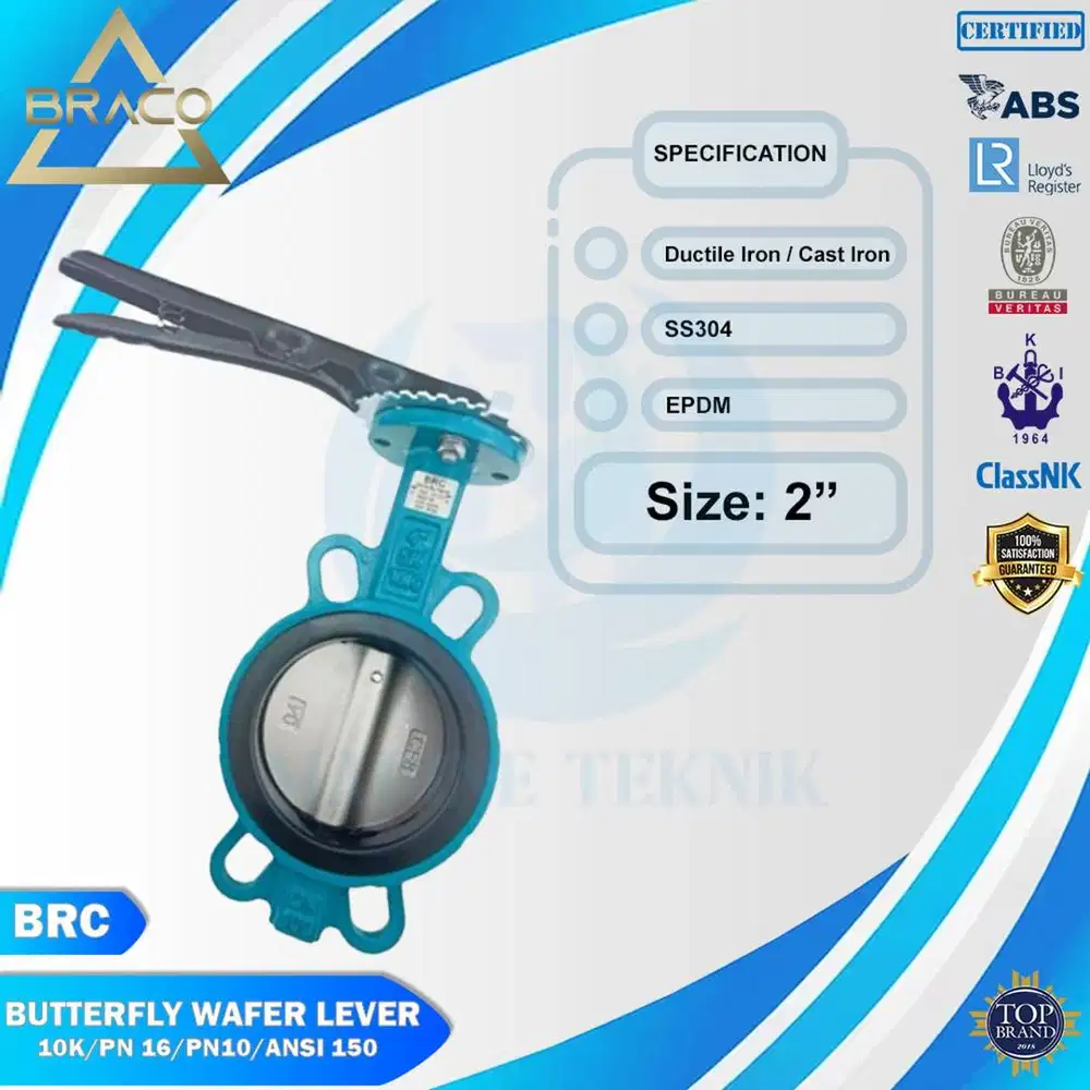 BUTTERFLY VALVE WAFER TYPE LEVER DUCTILE IRON DN50 2 BRC