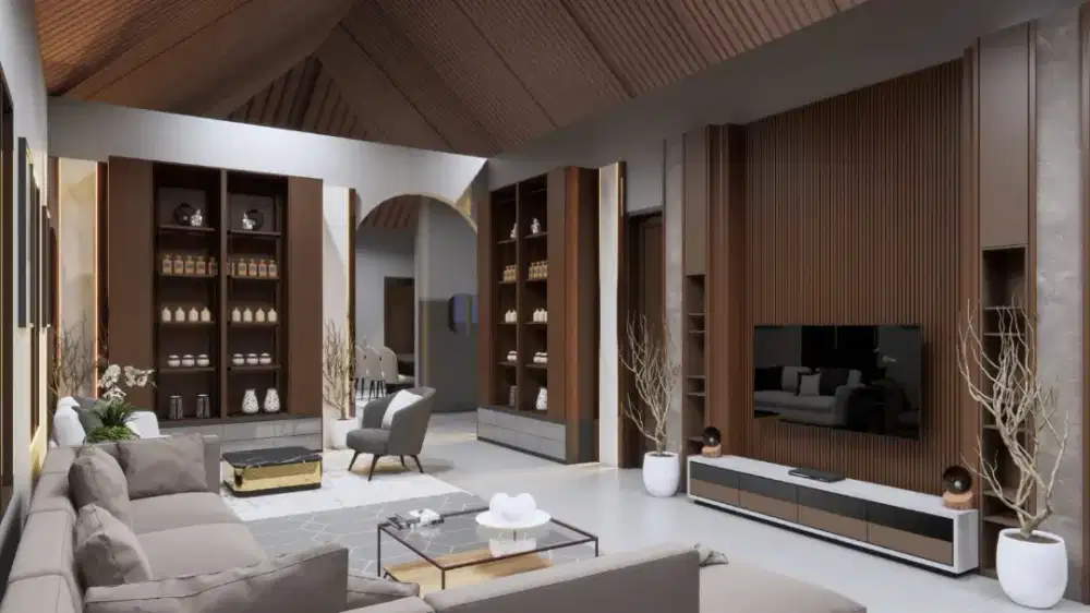 Living room, bedroom, kitchen set, bahan plywood finishing HPL