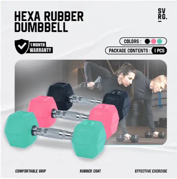 Dumbbell Rubber Hex – 1kg sampai 40kg – Ready!