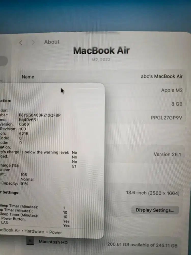 Macbook Air 2022 M2 13 inch midnight blue 8gb 256gb fullset mantul