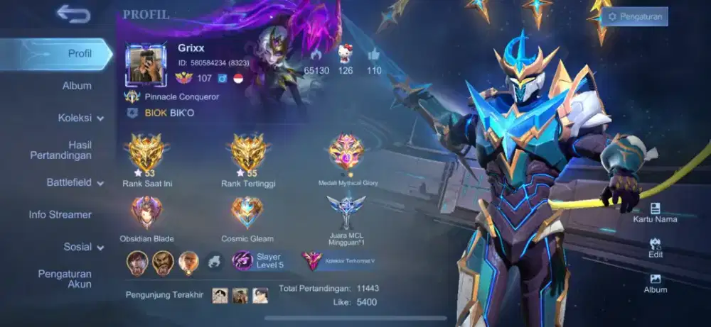 Jual akun mobile legend sultan skin legend